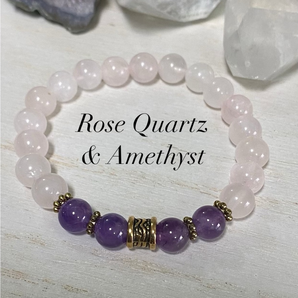 2/$35 - 8mm Rose Quartz & Amethyst Gemstone Stretchy Bracelet - 8mm